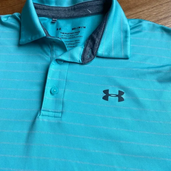 Under Armour Mens M The Play Off HeatGear Polo 2.0 Teal Gorpcore Golf Sportswear - Picture 2 of 5